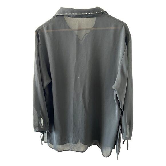 Biyan Silk Black Sheer Blouse Size Medium Long Sleeve Flowy Boho - Picture 2 of 6